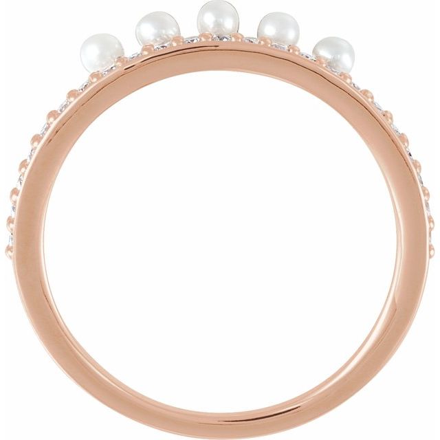 Cultured White Freshwater Pearl & 1/5 CTW Natural Diamond Stackable Ring