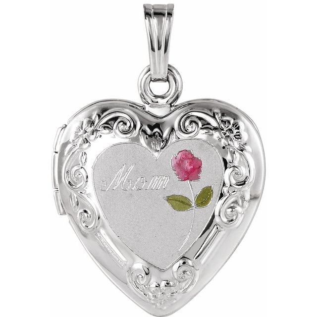 Mom Heart Locket with Rose