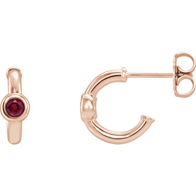 Round Natural Ruby Huggie Hoop Earrings