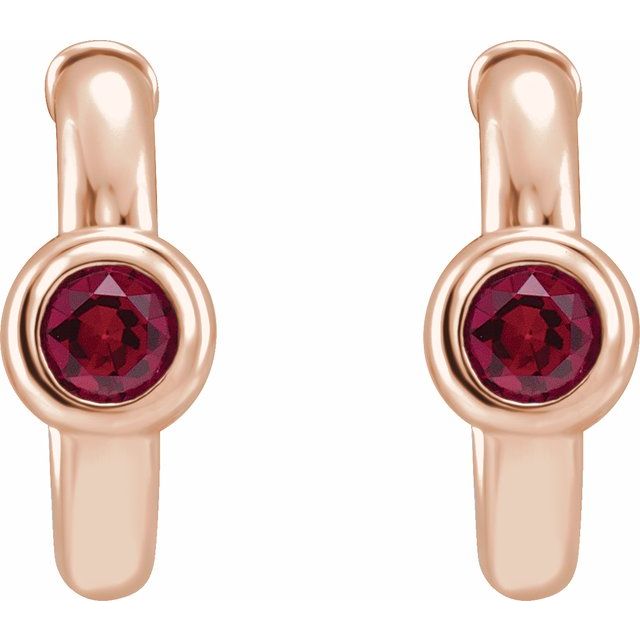 Round Natural Ruby Huggie Hoop Earrings