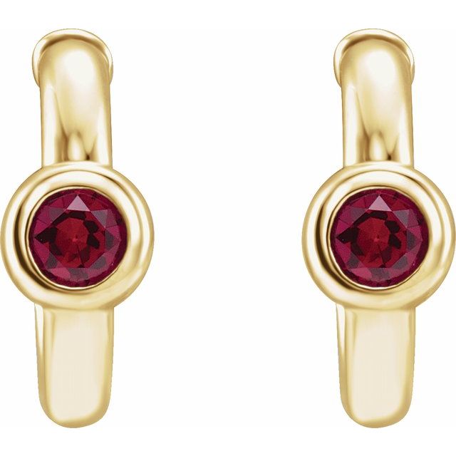 Round Natural Ruby Huggie Hoop Earrings