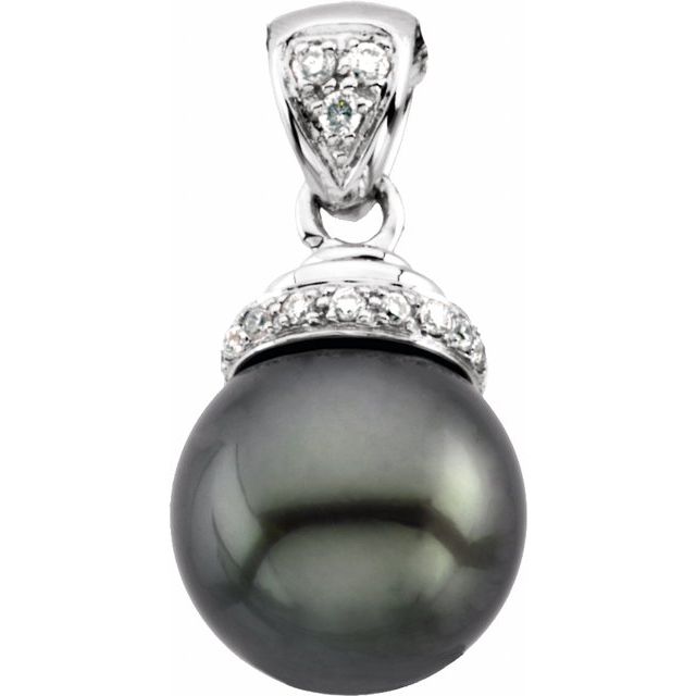 Cultured Black Freshwater Pearl & .07 CTW Natural Diamond Pendant