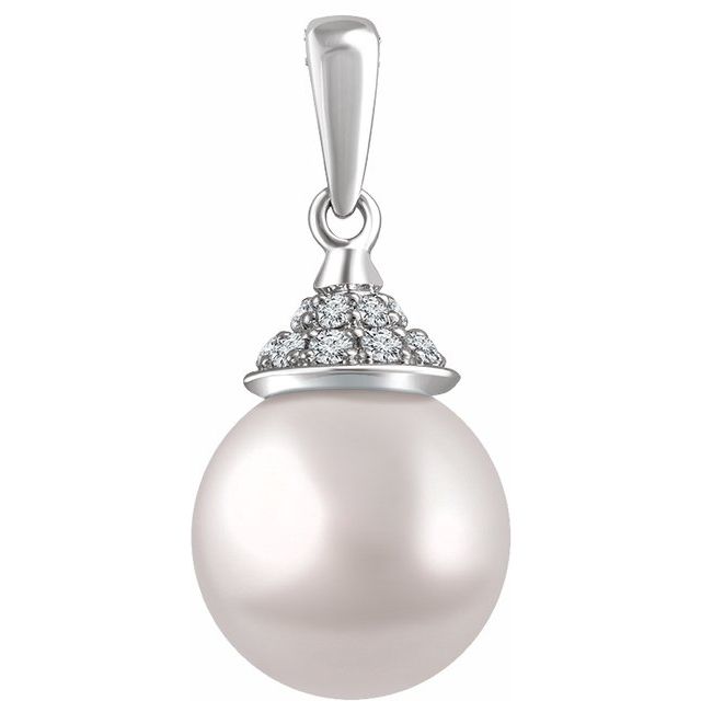 Cultured White Freshwater Pearl & 1/8 CTW Natural Diamond Pendant