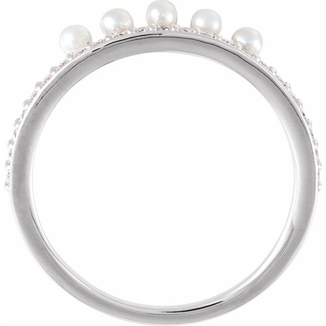 Cultured White Freshwater Pearl & 1/5 CTW Natural Diamond Stackable Ring