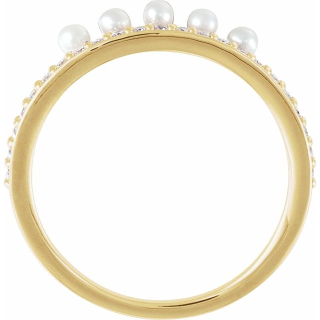Cultured White Freshwater Pearl & 1/5 CTW Natural Diamond Stackable Ring