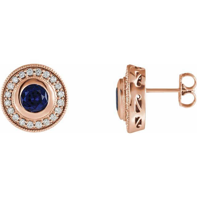 Round Lab-Grown Blue Sapphire & 3/8 CTW Natural Diamond Halo-Style Earrings