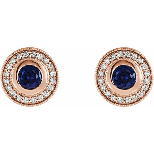 Round Lab-Grown Blue Sapphire & 3/8 CTW Natural Diamond Halo-Style Earrings