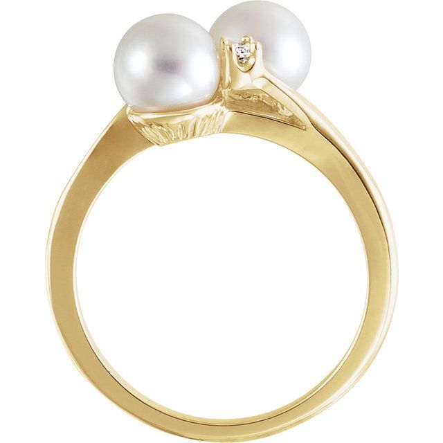 Cultured White Akoya Pearl & .06 CTW Natural Diamond Bypass Ring