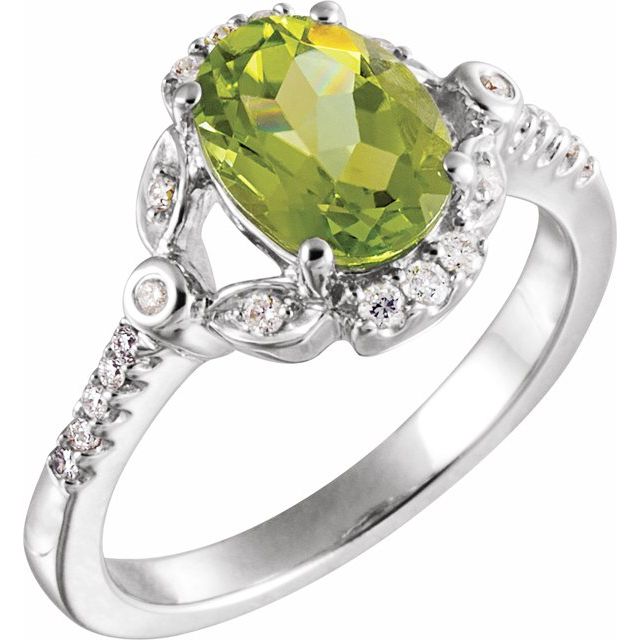 Oval Natural Peridot & 1/6 CTW Natural Diamond Ring