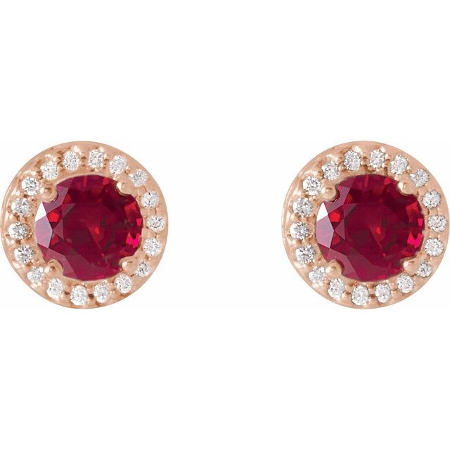 Round Lab-Grown Ruby & 1/10 CTW Natural Diamond Halo-Style Earrings