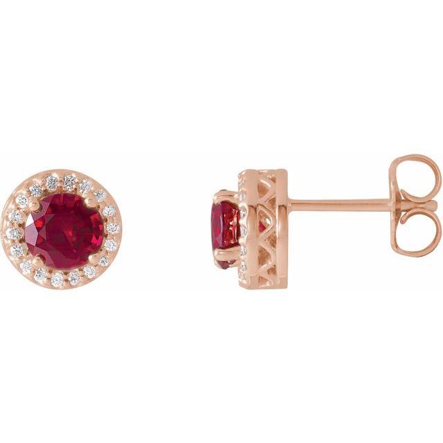 Round Lab-Grown Ruby & 1/10 CTW Natural Diamond Halo-Style Earrings