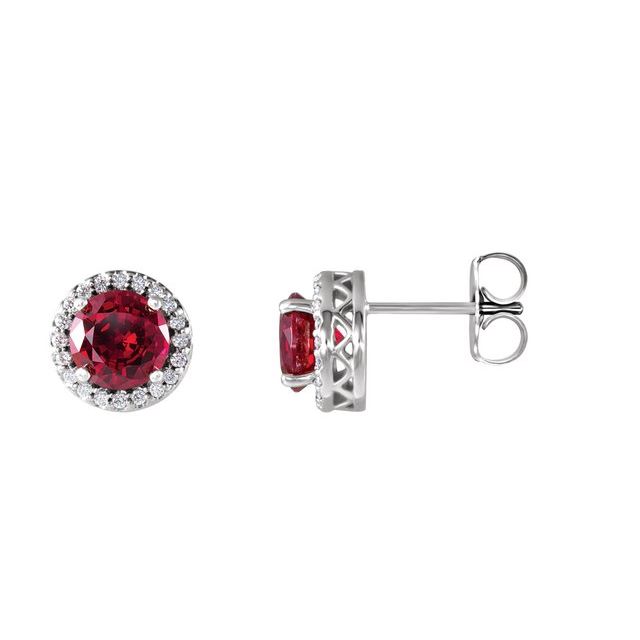 Round Lab-Grown Ruby & 1/10 CTW Natural Diamond Halo-Style Earrings