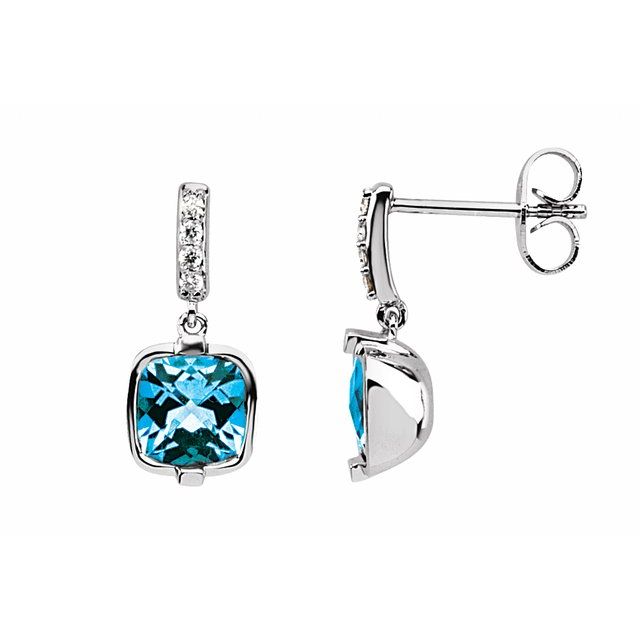 Cushion Natural Swiss Blue Topaz and .07 CTW Natural Diamond Earrings
