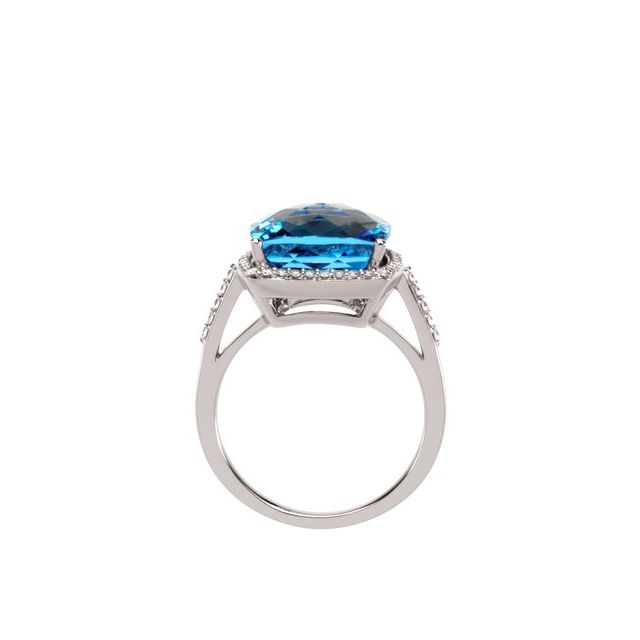 Square Natural Checkerboard Swiss Blue Topaz & 1/4 CTW Natural Diamond Ring