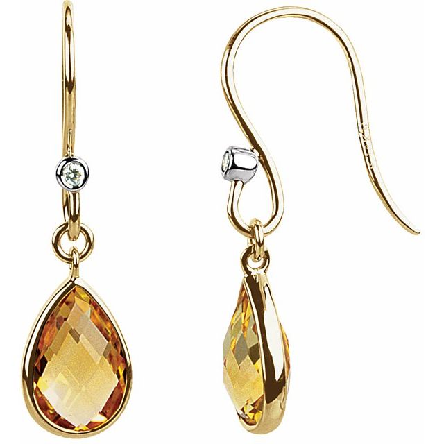 Pear Natural Citrine & .02 CTW Natural Diamond Earrings