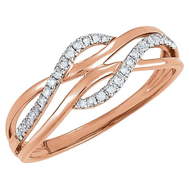 Rhodium Plated 14K Rose 1/8 CTW Natural Diamond Criss-Cross Ring