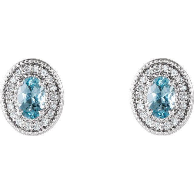 Oval 6x4mm Natural Aquamarine & 1/5 CTW Natural Diamond Halo-Style Earrings