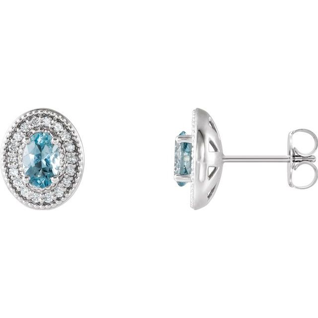 Oval 6x4mm Natural Aquamarine & 1/5 CTW Natural Diamond Halo-Style Earrings