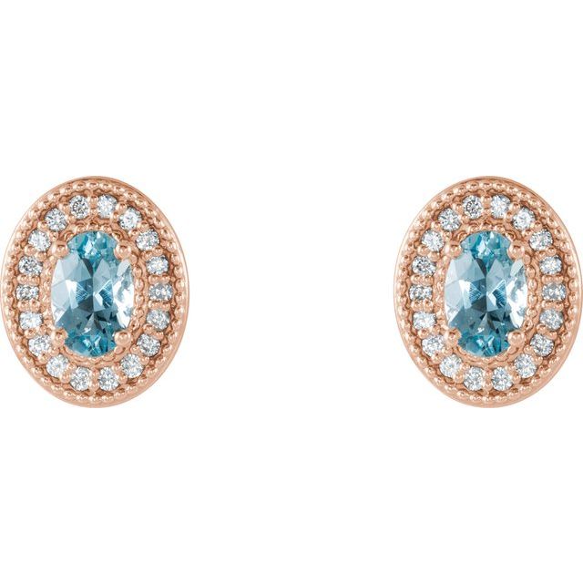 Oval 6x4mm Natural Aquamarine & 1/5 CTW Natural Diamond Halo-Style Earrings