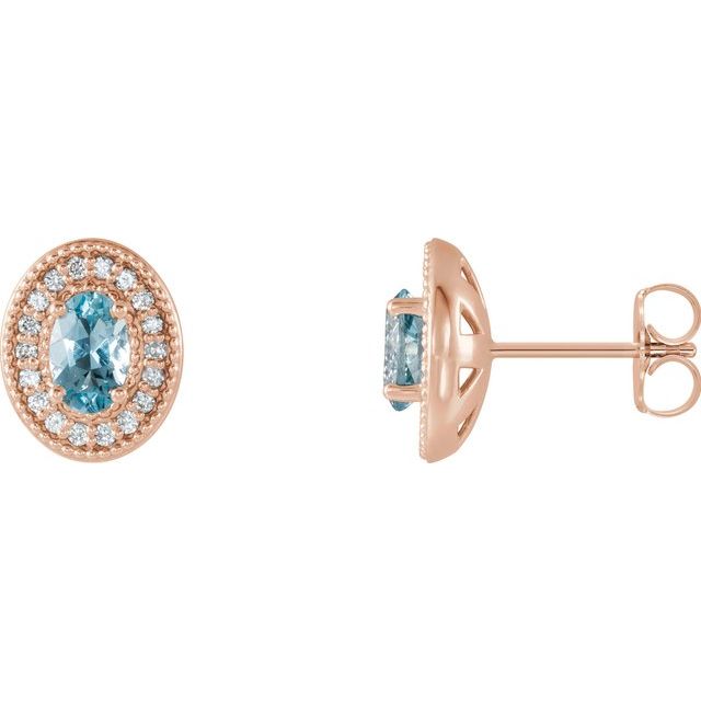 Oval 6x4mm Natural Aquamarine & 1/5 CTW Natural Diamond Halo-Style Earrings