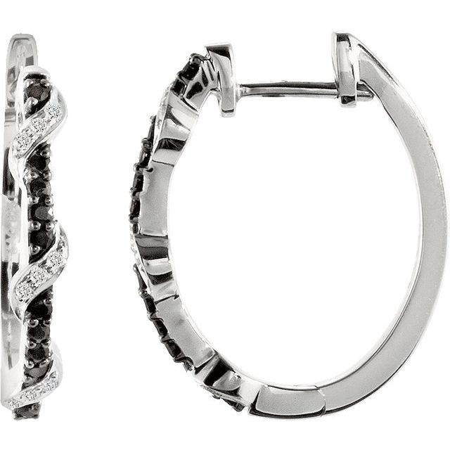 Round 21mm Natural Black Spinel & 1/10 CTW Natural Diamond Hoop Earrings