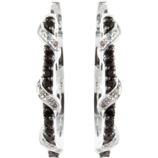 Round 21mm Natural Black Spinel & 1/10 CTW Natural Diamond Hoop Earrings
