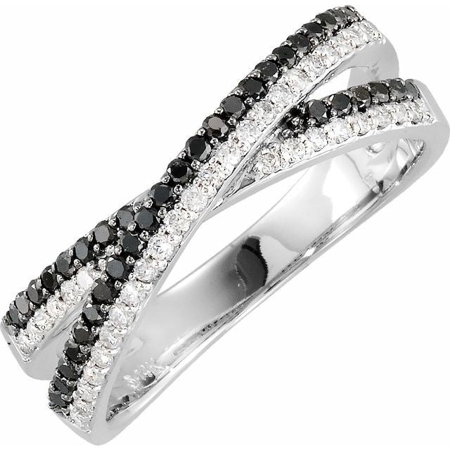 3/8 CTW Natural Black & White Diamond Criss-Cross Ring