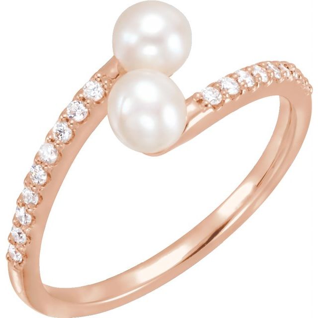 Cultured White Freshwater Pearl & 1/6 CTW Natural Diamond Bypass Ring