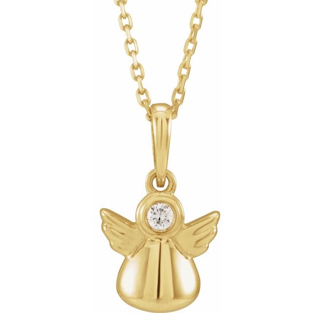 .03 CT Natural Diamond Youth Angel 15" Necklace