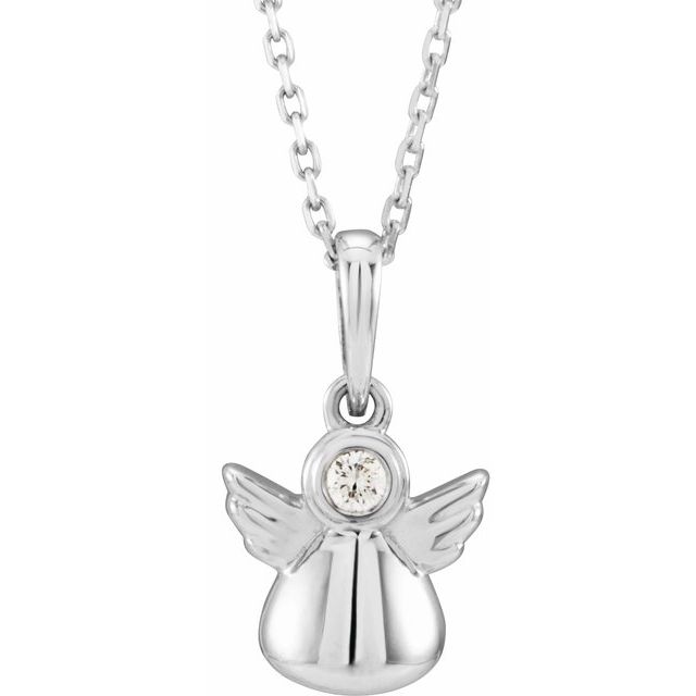 .03 CT Natural Diamond Youth Angel 15" Necklace