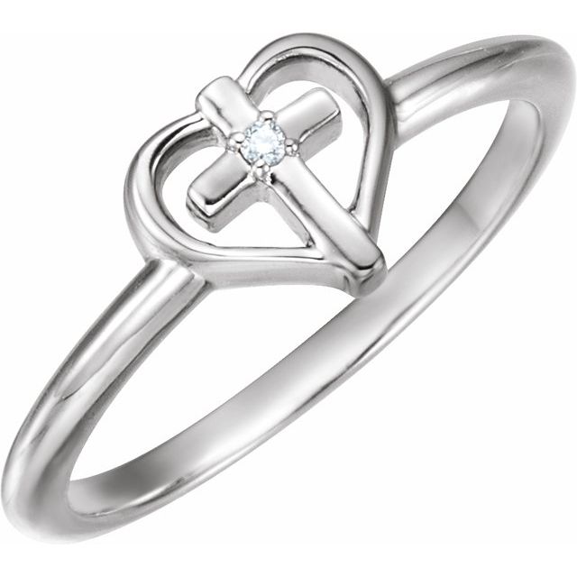 .01 CT Natural Diamond Cross with Heart Ring