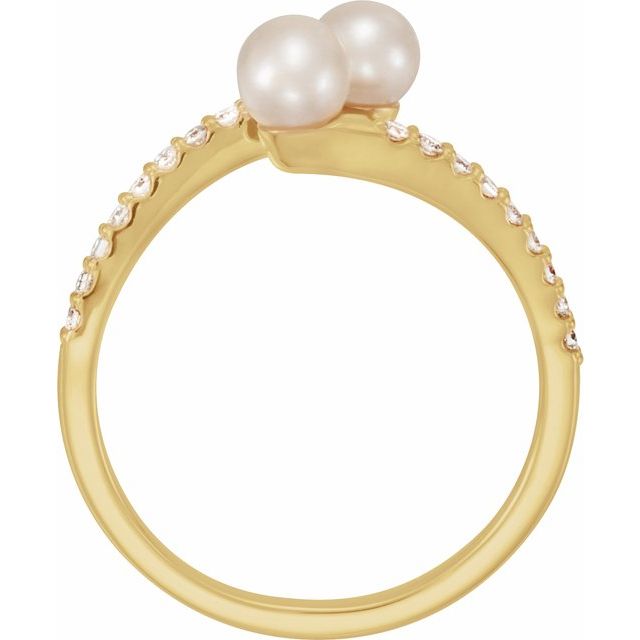 Cultured White Freshwater Pearl & 1/6 CTW Natural Diamond Bypass Ring