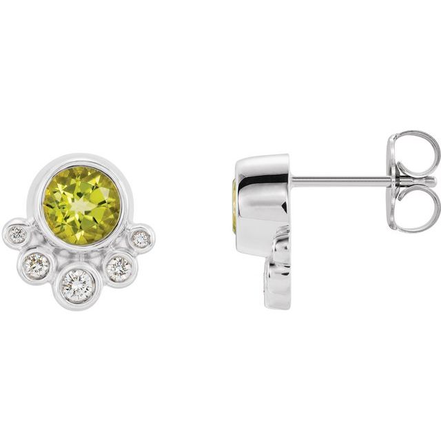 Round Natural Peridot & 1/8 CTW Natural Diamond Earrings