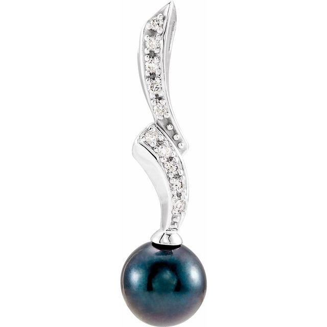 Cultured Black Akoya Pearl & 1/10 CTW Natural Diamond Pendant