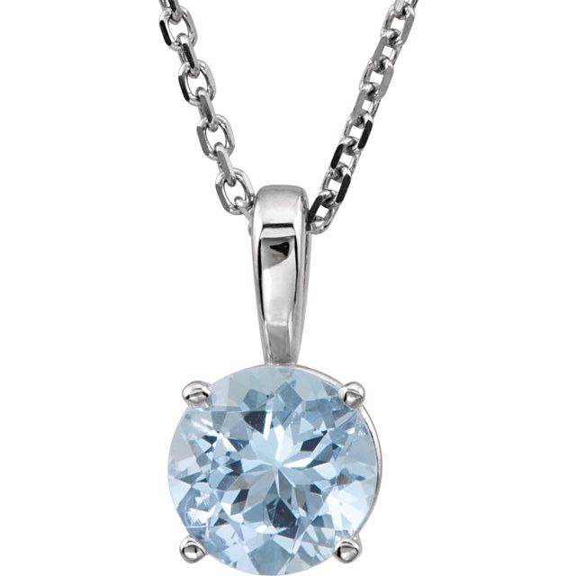 Round 6mm Natural Aquamarine Youth Solitaire 14" Necklace