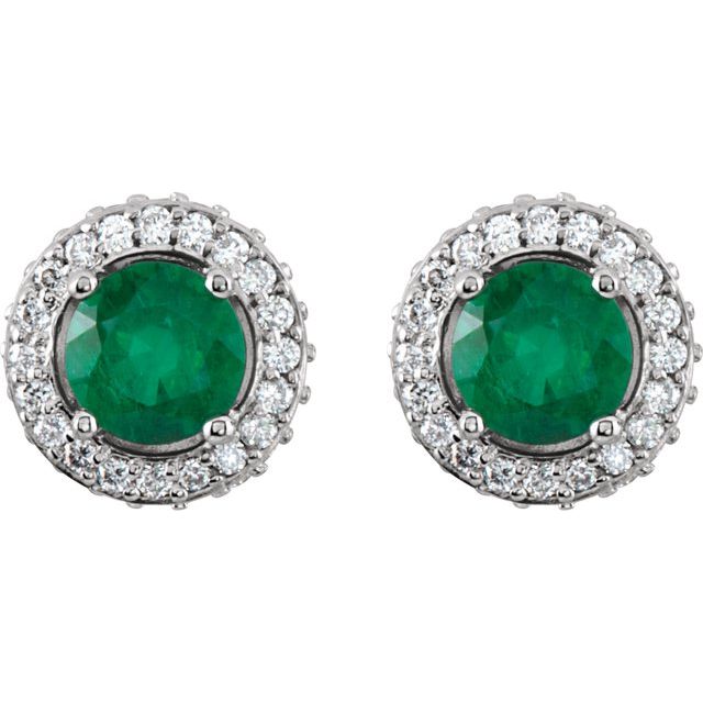 Round Natural Emerald & 1/3 CTW Natural Diamond Earrings