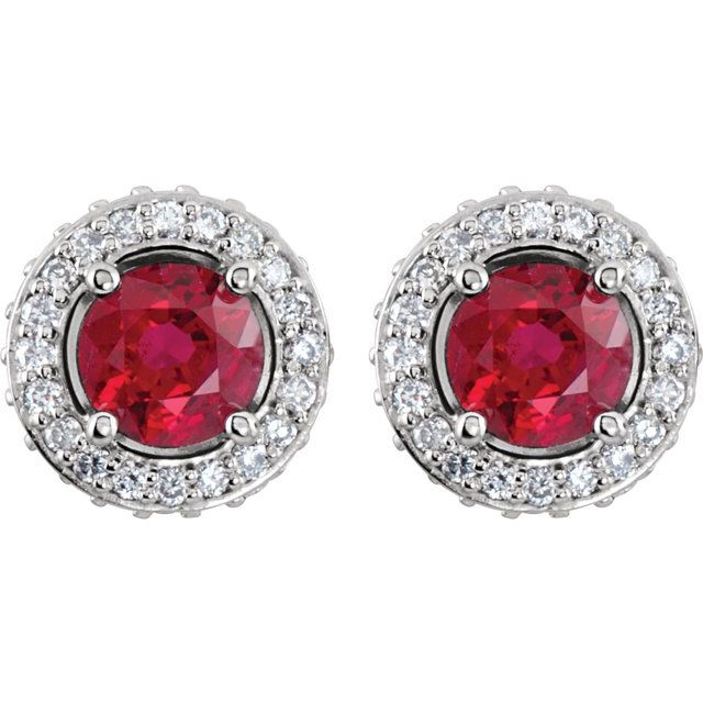 Round Natural Ruby & 1/3 CTW Natural Diamond Earrings