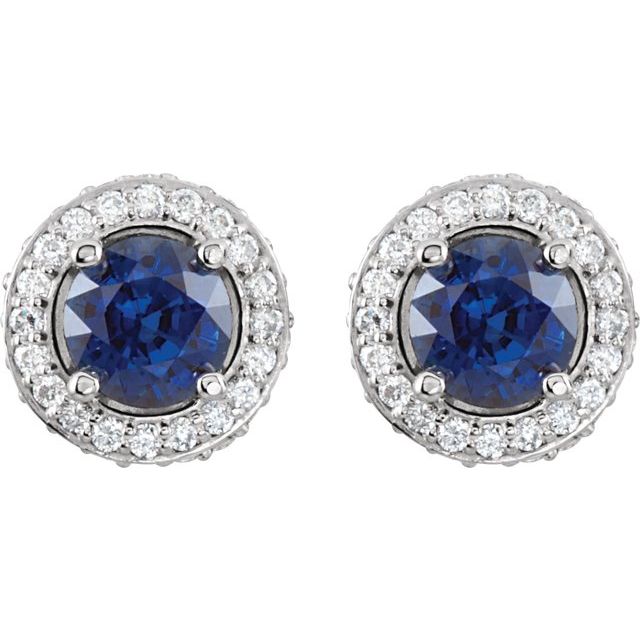 Round Natural Blue Sapphire & 1/3 CTW Natural Diamond Earrings