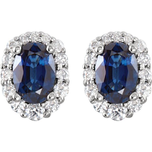 Oval Natural Blue Sapphire & 1/3 CTW Diamond Cluster Earrings