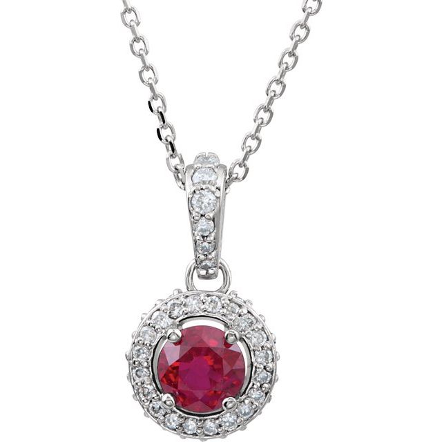 Round Natural Ruby & 1/5 CTW Natural Diamond Necklace