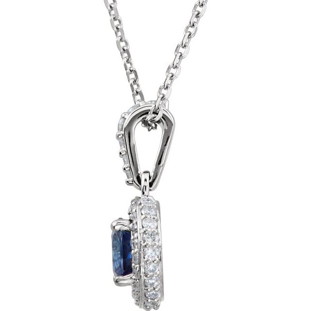 Round Natural Blue Sapphire & 1/5 CTW Natural Diamond Necklace