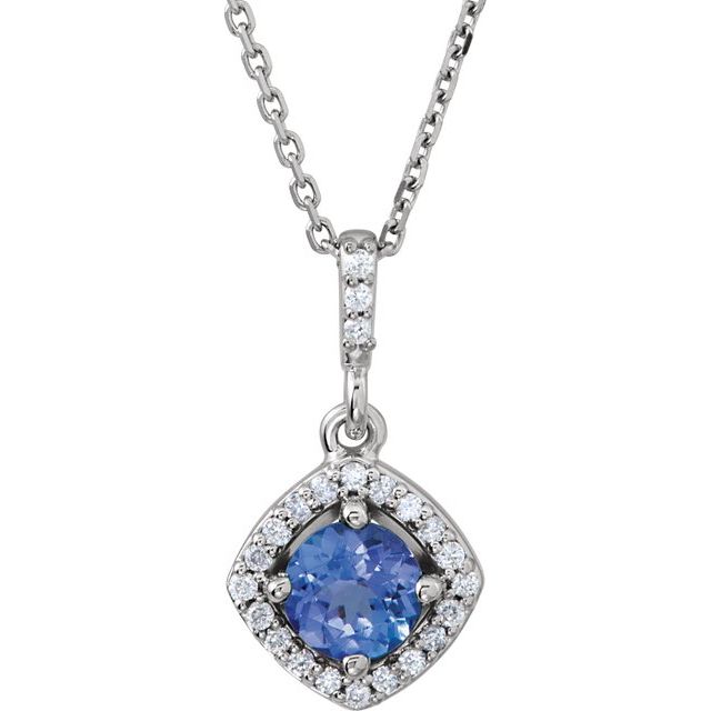 Natural Tanzanite & 1/8 CTW Natural Diamond Halo-Style Necklace