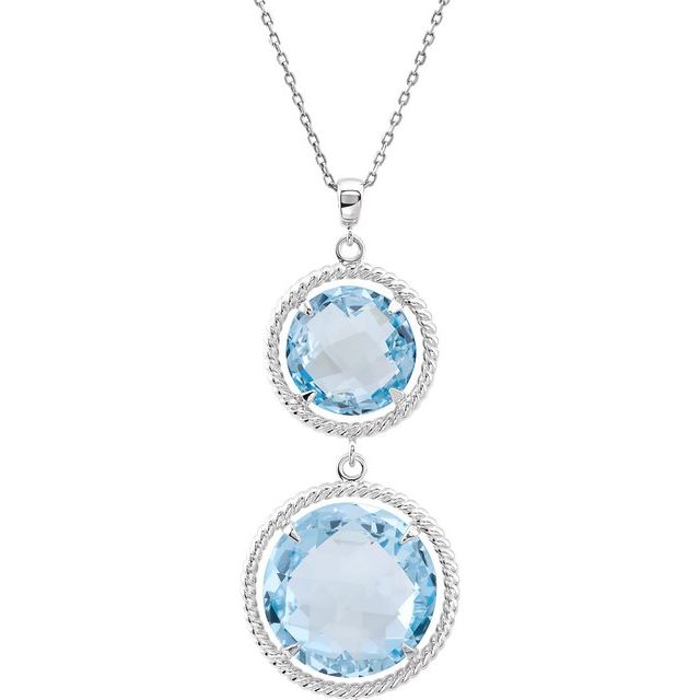 Round Natural Sky Blue Topaz Two-Stone Necklace