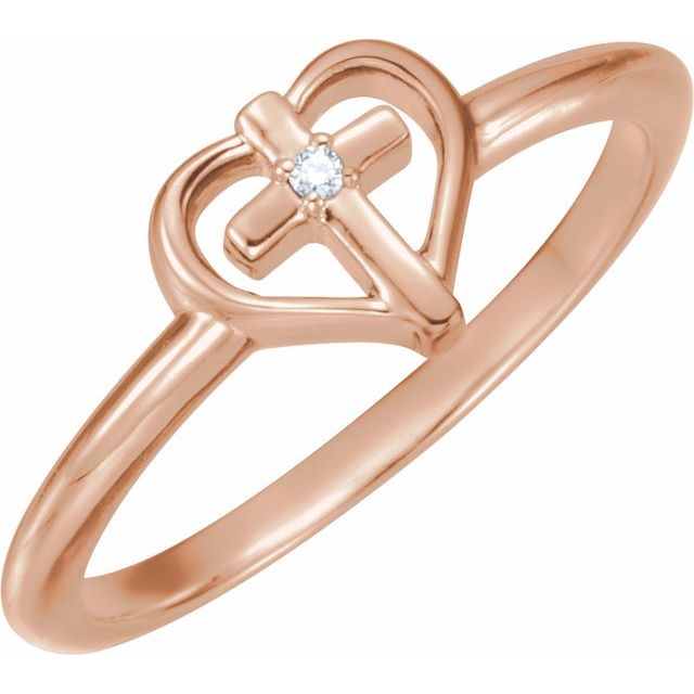 .01 CT Natural Diamond Cross with Heart Ring