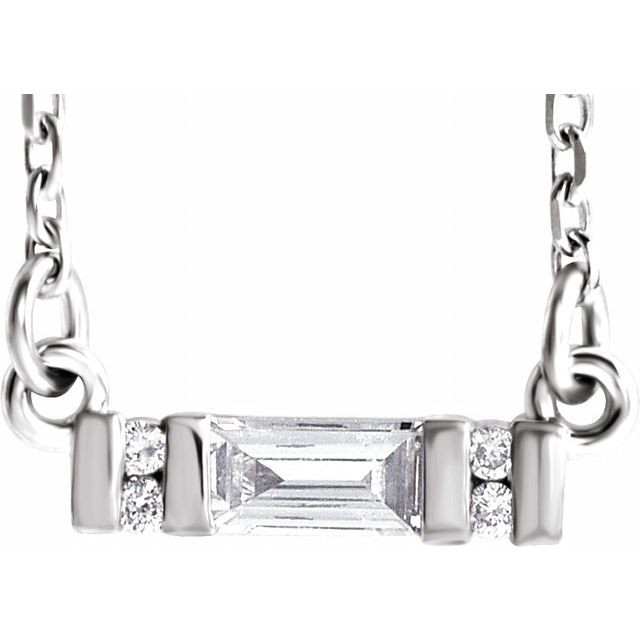Straight baguette 1/10 CTW Natural Diamond Bar Necklace