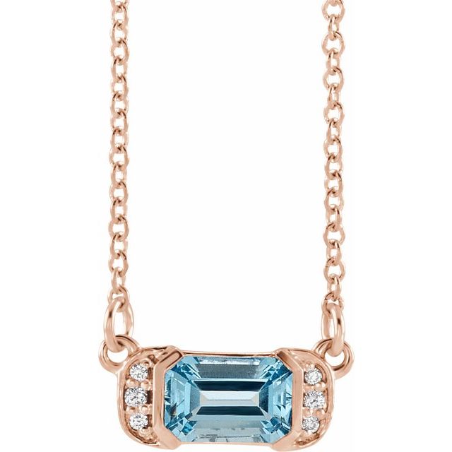 Emerald Natural Aquamarine & .02 CTW Natural Diamond Bar Necklace
