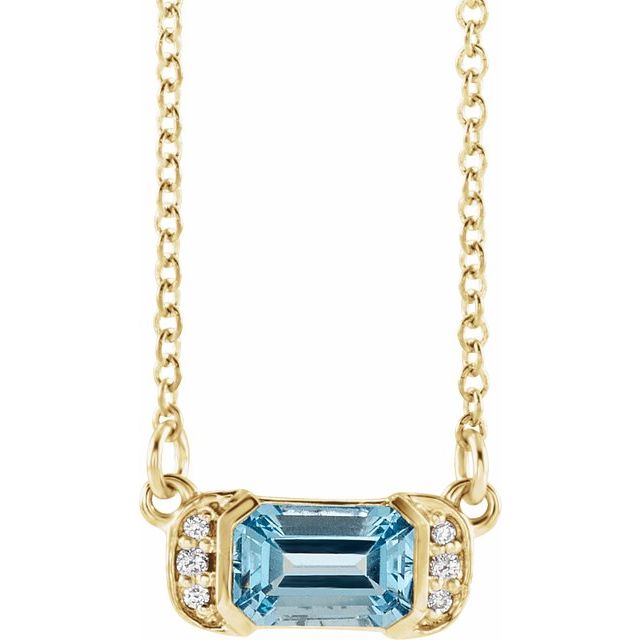 Emerald Natural Aquamarine & .02 CTW Natural Diamond Bar Necklace