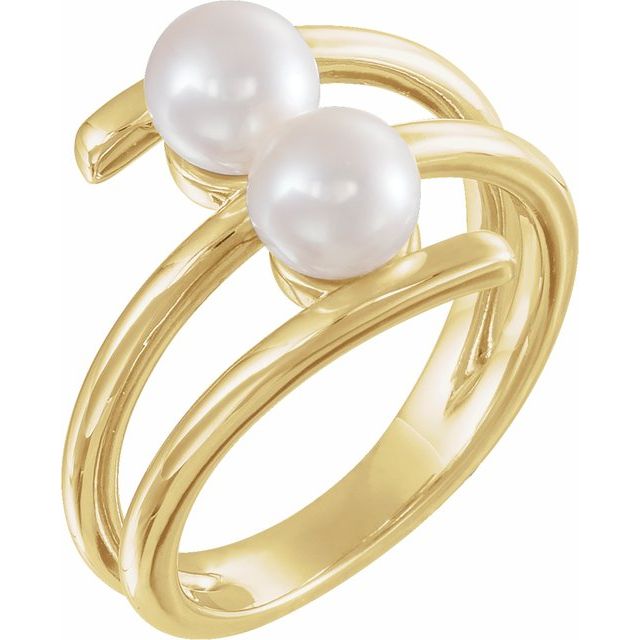 Cultured White Freshwater Pearl Two-Stone Ring