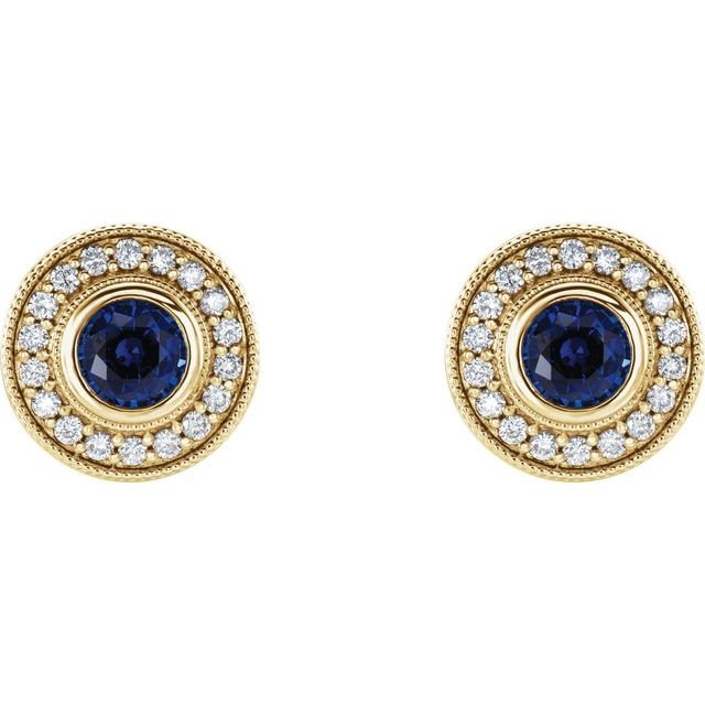 Round Lab-Grown Blue Sapphire & 3/8 CTW Natural Diamond Halo-Style Earrings