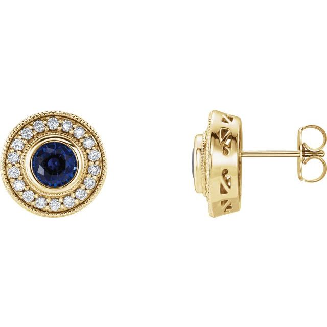 Round Lab-Grown Blue Sapphire & 3/8 CTW Natural Diamond Halo-Style Earrings